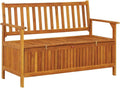 Patio Storage Bench Solid Acacia Wood 47.2 Inch Outdoor Garden Seat with Backrest Armrests Large Storage Compartment for Porch Deck Yard Relax