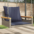 Outdoor Hanging Swing Bench for Patio Garden, Single Person Wicker Seat with Soft Cushions, Durable Steel Frame Balcony Leisure Chair, Gray