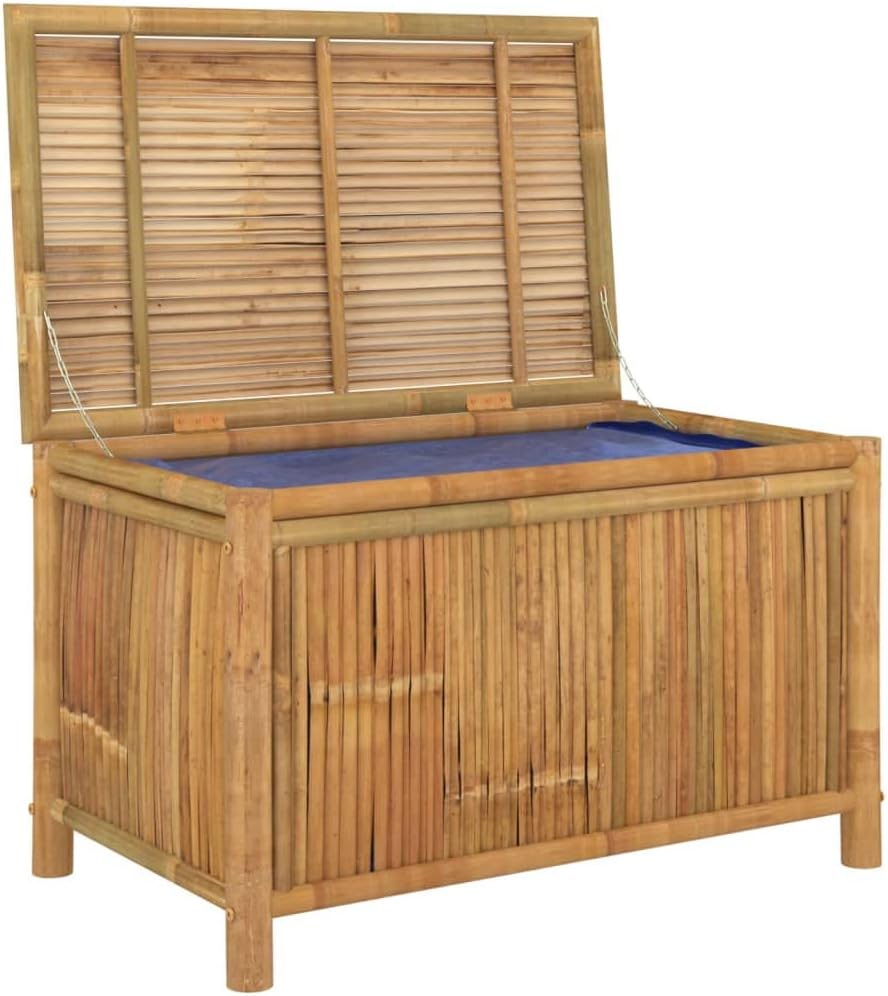 Bamboo Patio Storage Box 35.4x20.5x21.7 Inch Outdoor Storage Bench for Cushions, Toys, and Gardening Tools, Ventilated Slatted Design for Indoor and Outdoor Use