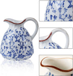Blue and White Ceramic Vase with Handle – 7.28 Inch Vintage Crackle Glaze Pitcher Style Flower Vase, Chinoiserie Tuscan Decorative Jug for Shelf, Desk, Home Decor