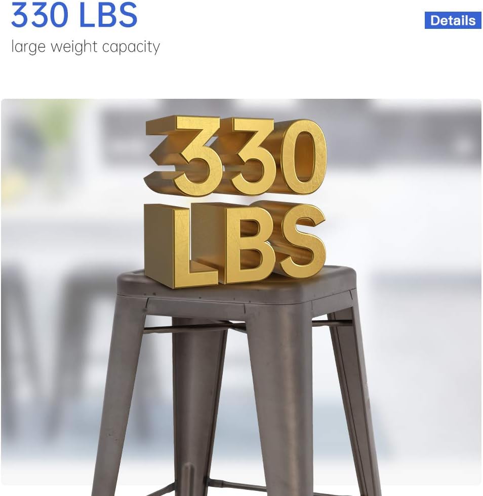 Vnewone Metal Bar Stools Set of 4 Counter Height Barstools Stackable Metal Chairs High Backless Dining Stool Bar Chair for Indoor Outdoor Patio Home Kitchen (30", Gun)