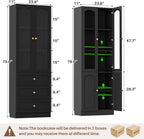 Cyclysio 80" Tall Pantry Cabinet Set of 3, Black Kitchen Storage Cabinet with Arched Glass Doors, 3 Drawers & Cupboard, Flush-to-Wall Coffee Bar Hutch with Baseboard Cutout for Dining Room