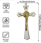 BONITTER Golden St Benedict Crucifix Metal Wall Art, 7.8x4.1 Inch Cross, Blue/White/Black/Red Wall Decor, Saint Benedic Cross for Home Decoration, Catholic Gift (White)