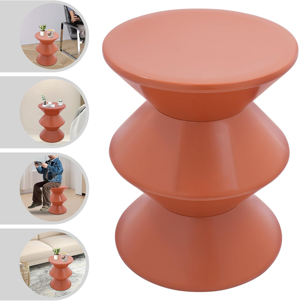 17.7 inch Modern Round Side Table Creative Round End Table, Pedestal Circle Accent Tables Geometric Coffee Table Hourglass Shaped Sofa Stool for Living Room Bedroom Office Apartment Yards, Orange