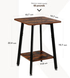 King Oasis 2-Tier Small Side Table for Living Room, End Table with Storage Shelf, Wood & Metal Bedside Table Nightstand for Small Spaces, Sturdy Sofa Side Table for Bedroom, Rustic Brown 2pcs