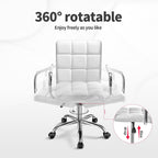 Kemon Office Chiar Desk Chair with Armrests/Wheels Pu Leather Mid Back Adjustable Height Computer Chair for Teens/Students 360°Swivel Rolling Tast Chair(White)