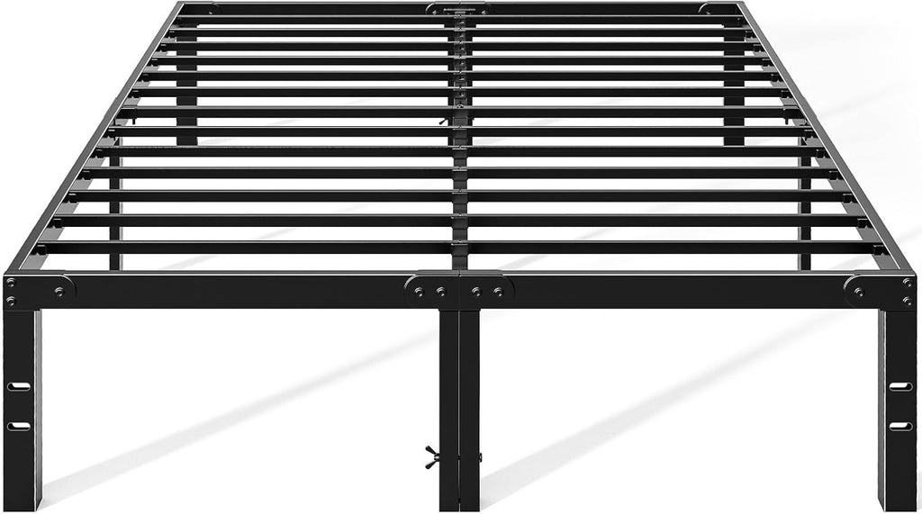 OLIXIS Metal Queen Bed Frame - 14in High with Storage Space, No Box Spring Needed with Sturdy Steel Slat Support, 2200LBS Heavy Duty for Easy Assembly, Black for Bedroom