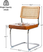 GrandNoor Rattan Dining Chairs Set of 4, Faux Leather Mid Century Modern Dining Room Chairs, Mesh Back Cane Kitchen Chair, Cesca Design Chairs with Metal Chrome Legs, Brown Leather