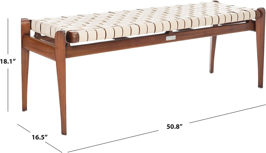 Safavieh Couture Home Dilan 47-inch White and -Light Brown Leather Weave Bench