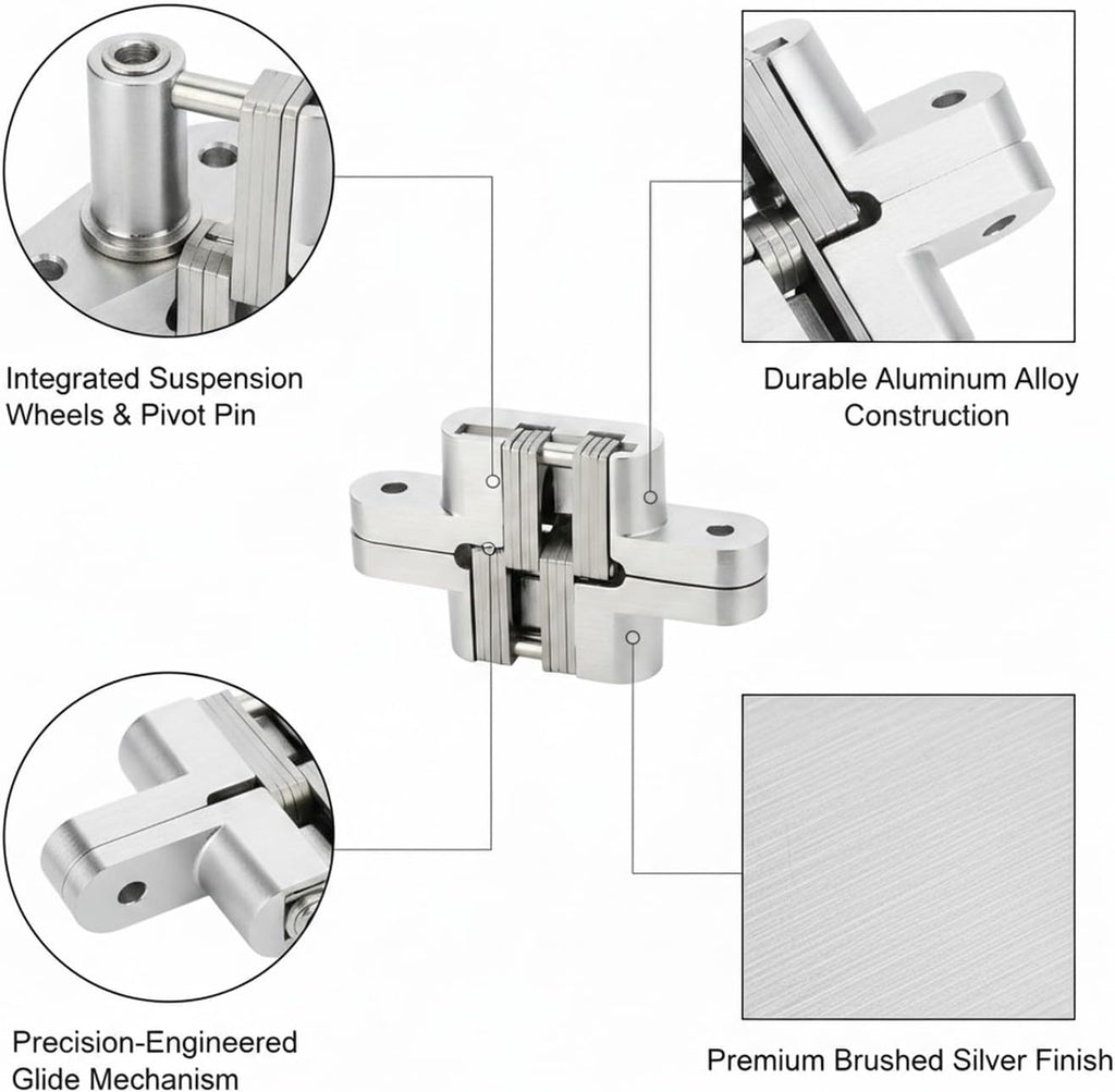 Aluminum Alloy Bi-Fold Door Track and Wheel Kit, Top Mount Hardware for Closet Doors and Room Dividers, Silver Finish