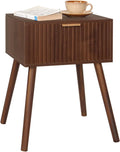 AWASEN Night Stand, Small End Tables Living Room, Mid Century Modern Nightstand Accent Bedside Table with Fluted Drawer for Bedroom and Small Space, Walnut Brown