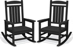 KINGYES Oversized Outdoor Rocking Chair Set of 2, High Density Polyethylene Patio Rocking Chairs with 350lbs Support for Adults,Porch Recliner Rocker, Black