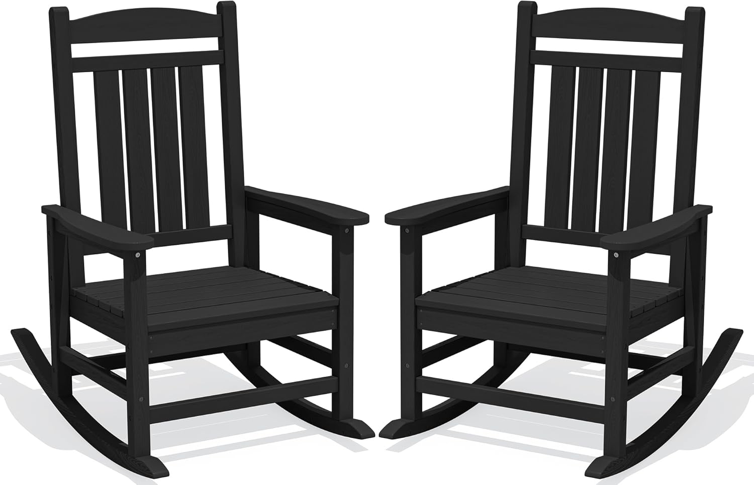 KINGYES Oversized Outdoor Rocking Chair Set of 2, High Density Polyethylene Patio Rocking Chairs with 350lbs Support for Adults,Porch Recliner Rocker, Black