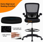 BestOffice Drafting Chair Tall Office Chair Adjustable Height with Lumbar Support Flip Up Arms Footrest Mid Back Task Mesh Desk Chair Computer Chair Drafting Stool for Standing Desk, Black