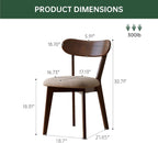 100% Solid Oak Dining Chairs, Mid Century Modern Dining Chair with Curved Backrest, Fabric Upholstered Dining Chairs for Kitchen, Study, Living Room (2, Walnut Wood-Gray Cushion)