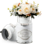 French Style Shabby Chic Decor White Farmhouse Metal Flower Vase Galvanized Decor for Kitchen, Bathroom, Sparklers for Weddings