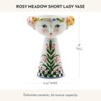 MACKENZIE-CHILDS Ceramic Lady Vase, Unique Flower Vase Decor, Bouquet Holder for Living Room, Short, Rosy Meadow