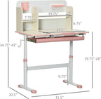Qaba Wooden Kids Study Desk, Height Adjustable Children School Study Table, Student Writing Desk with Tilt Desktop, Drawer, Storage Shelf, Pen Holder, Pink