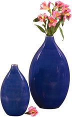 Howard Elliott Collection Glazed Ceramic Flower Or Decorative Home Vase Set, Cobalt Blue, 2 Piece, 7 x 12 Inch and 5 x 8 inch
