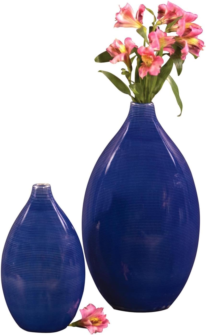 Howard Elliott Collection Glazed Ceramic Flower Or Decorative Home Vase Set, Cobalt Blue, 2 Piece, 7 x 12 Inch and 5 x 8 inch