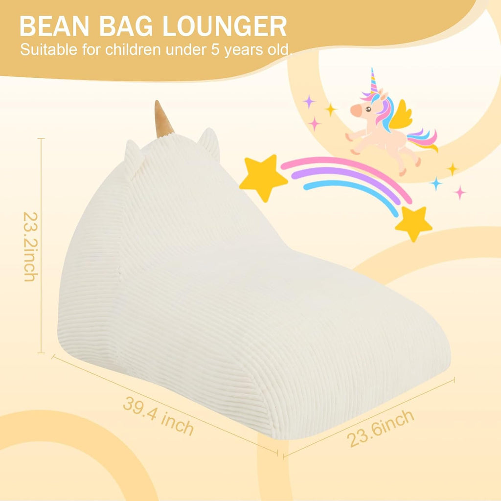 COMAX Bean Bag Chairs for Kids, Unicorn Kid Beanbag Chair with Filler, Toddler Lounge Bean Chair Corduroy, Lazy Floor Lounger for Girls and Boys Stuffed, Beige