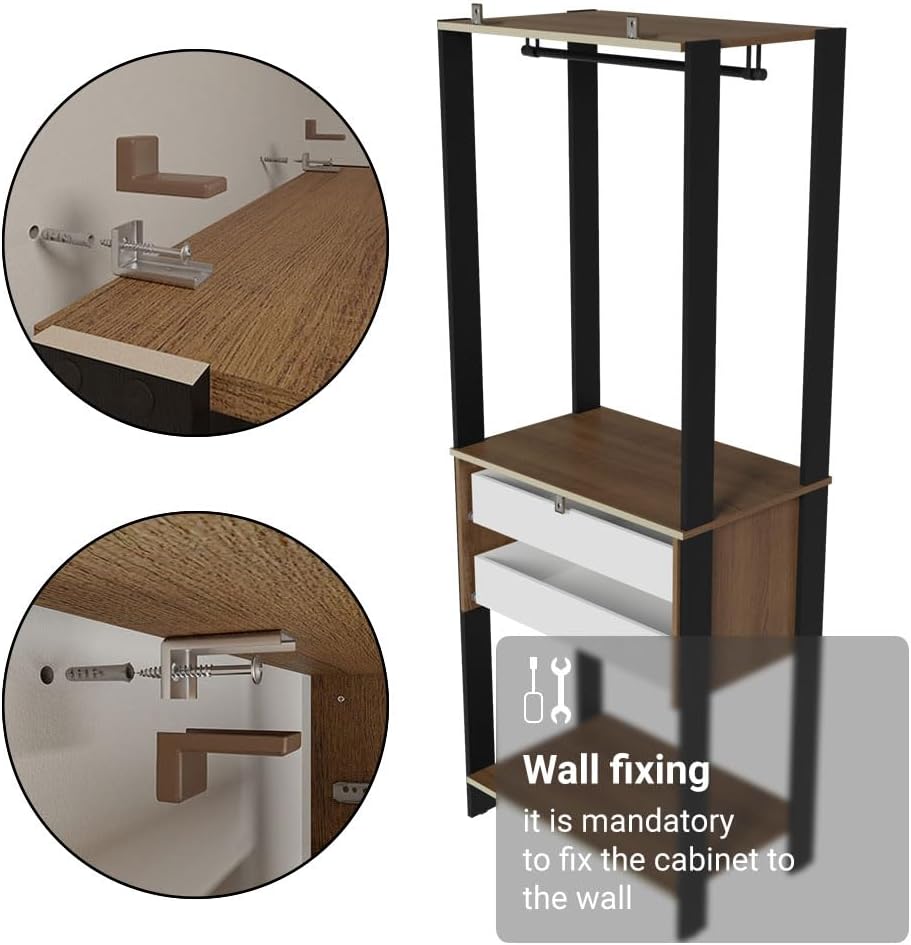 Madesa Kitchen Pantry Storage Rack 27" L with 2 Drawers and Hanging Space Multiuse Cabinet - Black/Brown