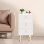 3-Layers Narrow Bedside Table, Space-Saving Living Room End Table with 3 Drawers, Leather Small Solid Wood Side Table with Support Legs for Small Spaces Bedroom (Off-White)