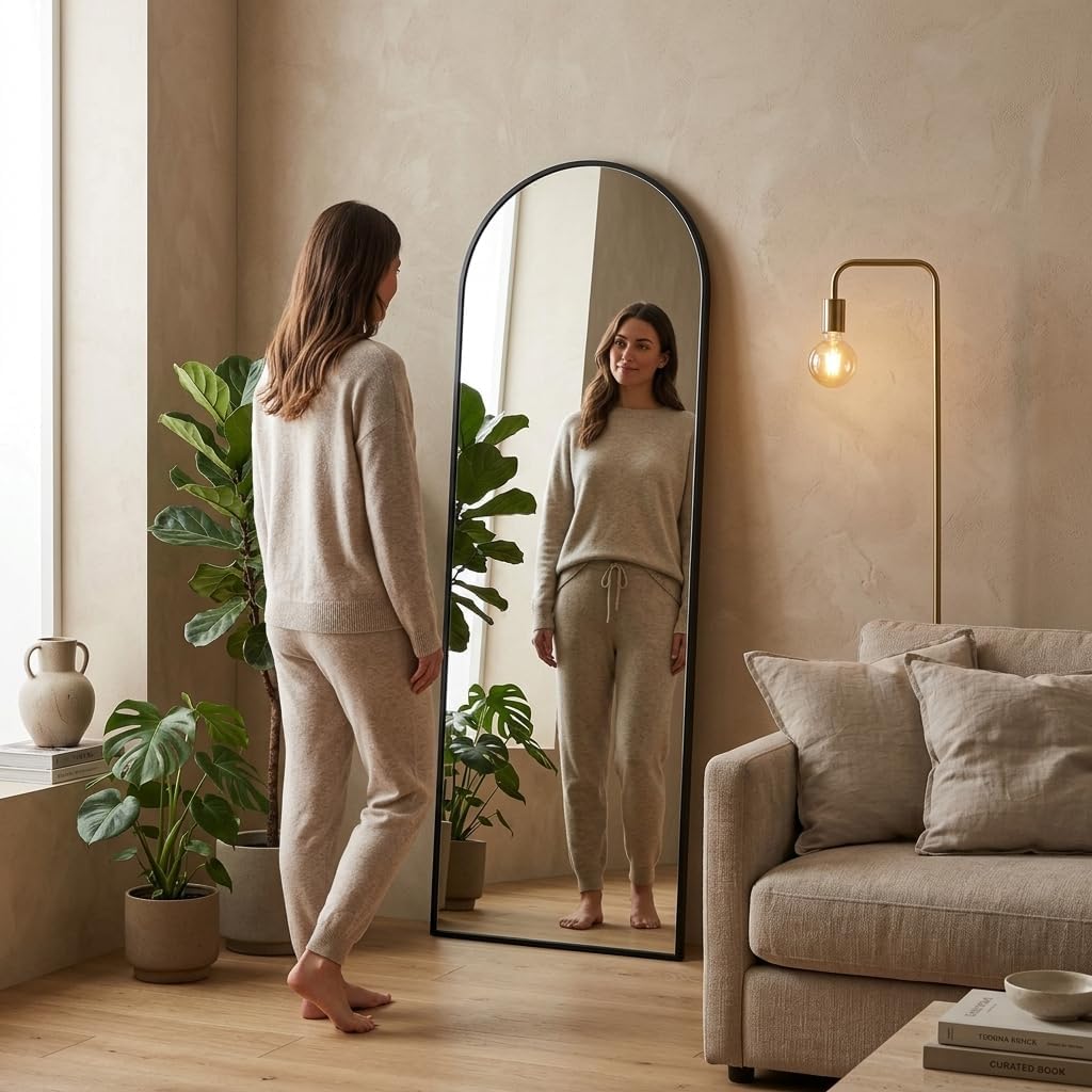 57"x18" Floor Mirror Full Length, Arched Full Length Mirror with Stand, Full Body Mirrors for Bedroom Living Room or Cloakroom Black