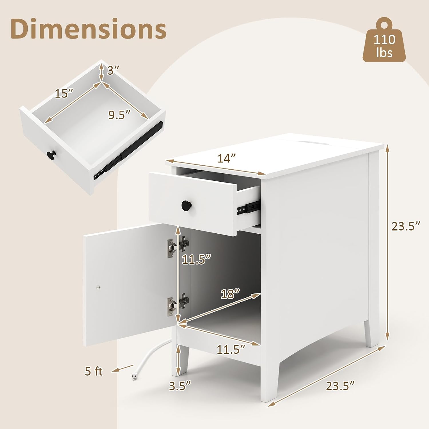 Giantex Night Stand Set 2 with Charging Station, Flip Top End Side Table w/USB Port & Outlets, Modern Bedside Table w/Storage Drawer, Cabinet, Magazine Rack, Narrow Wood Nightstand for Bedroom (White)
