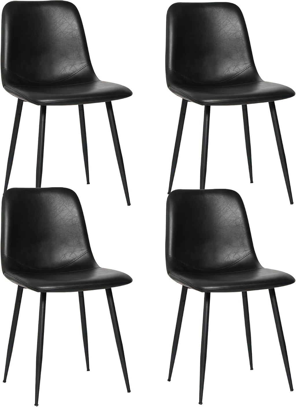 Black Dining Chairs Set of 4, Modern Faux Leather Upholstered Kitchen Side Chairs with Curved Back, Sturdy Metal Legs, for Dining Room, Living Room, Office, Black