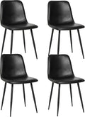 Black Dining Chairs Set of 4, Modern Faux Leather Upholstered Kitchen Side Chairs with Curved Back, Sturdy Metal Legs, for Dining Room, Living Room, Office, Black