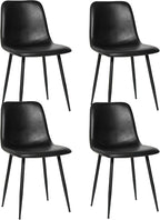 Black Dining Chairs Set of 4, Modern Faux Leather Upholstered Kitchen Side Chairs with Curved Back, Sturdy Metal Legs, for Dining Room, Living Room, Office, Black