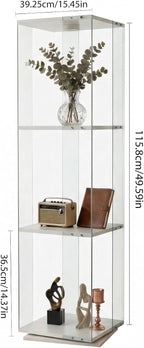 Glass Display Cabinet with Rotating Base, Curio Cabinet with LED Light, 3-Shelf Tempered Glass Display Case for Collectibles, Curio Display Cabinet forLiving Room,Home Decor, White