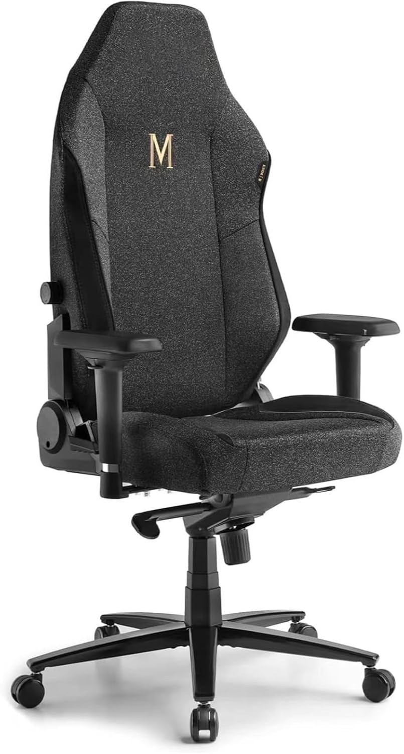 Large Ergonomic Gaming Chair, Big & Tall Computer Chair with 4D Armrests, Magnetic Headrest, Adjustable Lumbar Support, Reclining Office Chair for Home & Gaming Room, Fabric Grey