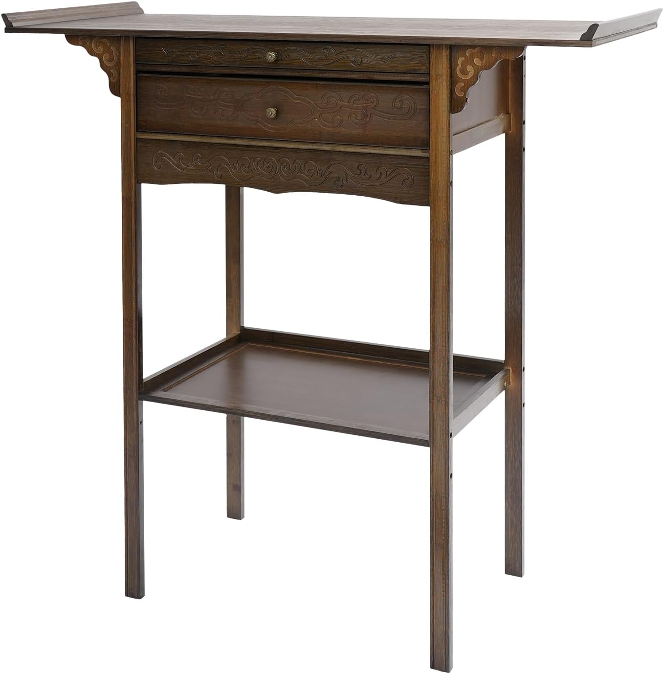 Free Standing Altar Table, Retro Chinese Meditation Table Bamboo Altar Table with Storage & Drawers Prayer Shrine Desk for Home Shrines Ancestral Halls Temples