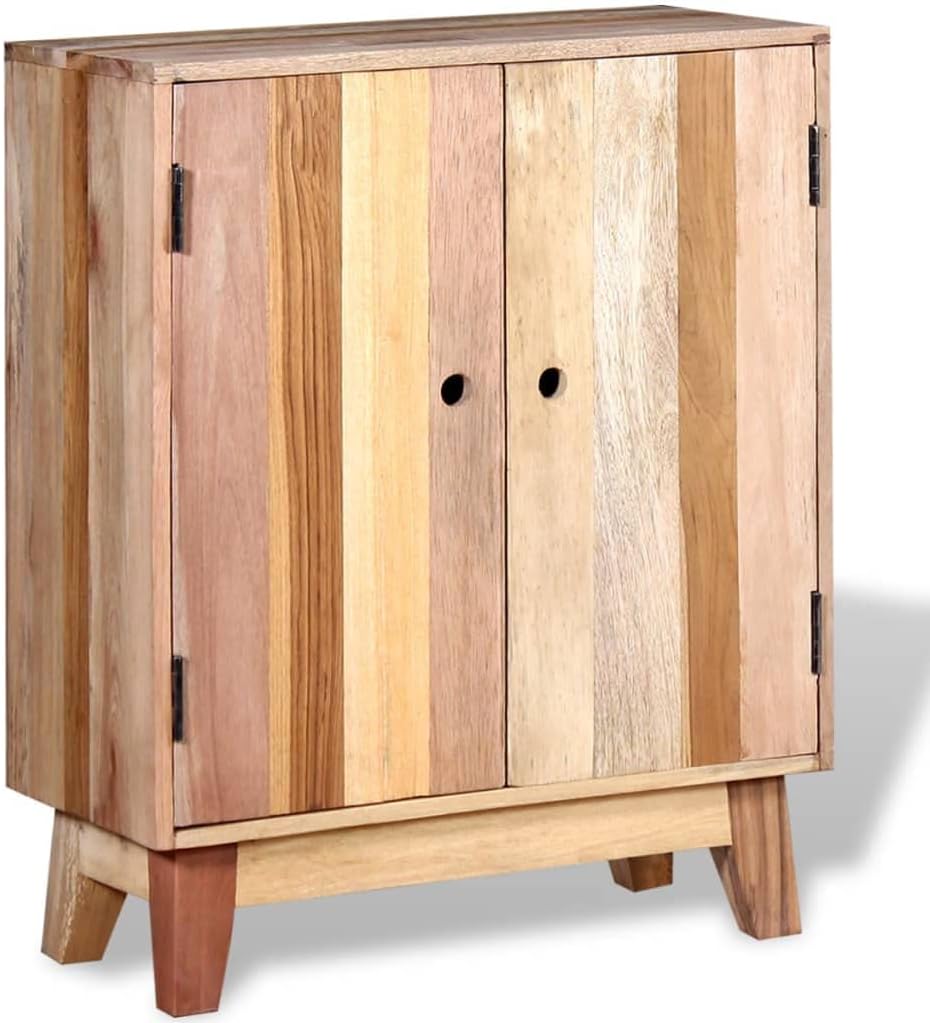 Retro Solid Reclaimed Wood Sideboard in Beige with Ample Storage, Handcrafted Vintage Furniture for Living Room or Dining Room