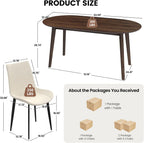 63" Oval Dining Table Set for 4, 5 Piece Modern Dining Table Set for Kitchen and Dining Room, Solid Wood Legs Dining Table with 4 PU Leather Dining Chairs（Walnut Table+4 Beige