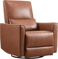 Swivel Rocking Nursery Recliner Chair, Glider Rocker Recliner with High Backrest & Deep Seat, PU Leather Sofa Chair for Nursery, Living Room, Bedroom and Home Theater, Brown