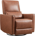Swivel Rocking Nursery Recliner Chair, Glider Rocker Recliner with High Backrest & Deep Seat, PU Leather Sofa Chair for Nursery, Living Room, Bedroom and Home Theater, Brown