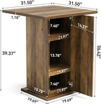 LITTLE TREE Bar Table with Storage Cabinet, 39.4" H Square High Top Pub Table, Wood Bistro Cocktail Table, Farmhouse Design with 3-Tier Cabinet for Pub, Bistro, Bar, Coffee, Dining Rustic Brown