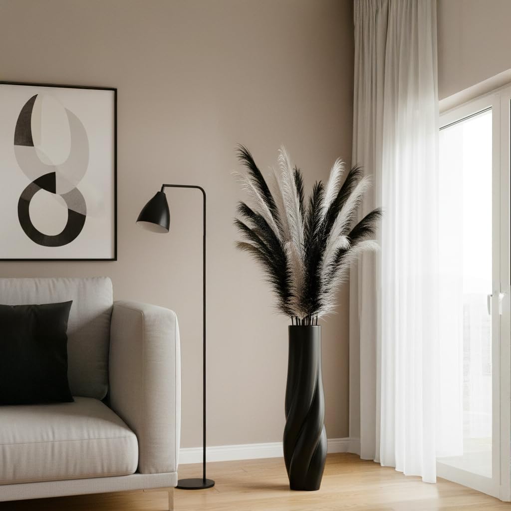 Modern Black Floor Vase, 24 Inch Tall Resin Home Decor Vases, Large Sturdy Vase for Living Room, Office, Bedroom Decor with 5" Opening for Dried Pampas Grass, Branches & Feathers