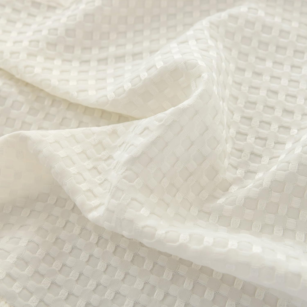 Queen Bed Skirt, Pleated Waffle Weave Bed Skirt with Split Corners, Tailored Dust Ruffle 14 Inch Drop Easy Fit, Machine Washable, Ivory, 14" Queen
