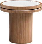 Round End Table, 19.49'' Mid Century Modern Faux Marble Side Table, Circle Bedside Tables Drink Table Wood Nightstand for Small Spaces, Living Room Walnut