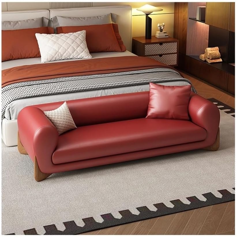 Modern Bed End Stool Light Luxury Leather Sofa Bench Bedroom Clothing Store Cloakroom Bedside Entryway(Red,Medium)