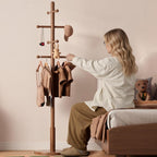 Solid Wood Coat Rack Freestanding with 10 Hooks, Coat tree freestanding 3 Adjustable Heights for coat, Hats, Handbags, Coat Stand for Entryway,Bedroom,office, Walnut