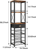 Homeiju Wine Rack Freestanding Floor, Bar Cabinet for Liquor and Glasses | 4-Tier bar Cabinet with Tabletop, Glass Holder, Storage Drawer and Wine Storage for Living Room (Patent No.D29872845)