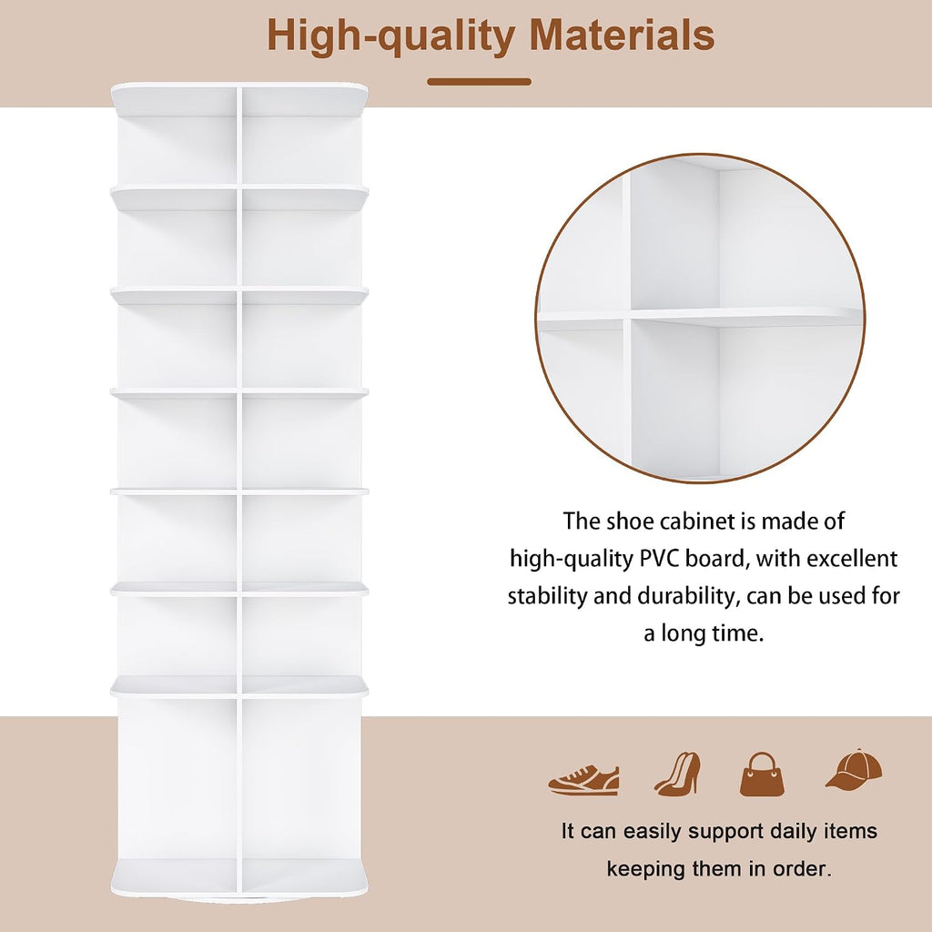Rotating Shoe Rack Tower, Spinning Shoe Rack, Free Standing 360° Revolving Shoe Organizer, High Bottom Design Shoe Tower Spinning Storage Lazy Susany (7-Tier)