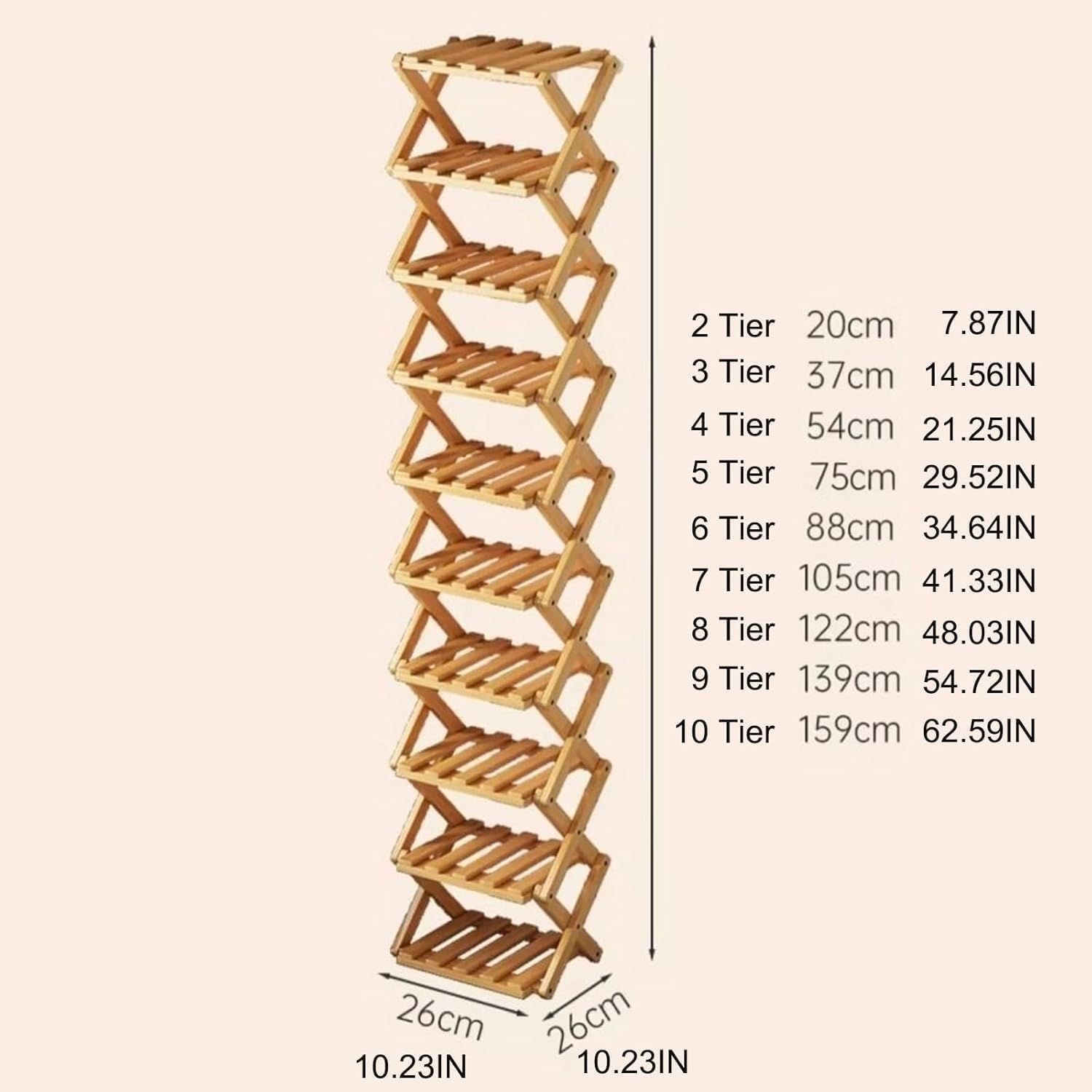 The 9-Tier No-Assembly Bamboo Rack, Foldable Accordion Corner Shoe Shelf, Collapsible Vertical Shoe Organizer with 3–9 Tier Options for Entryway,Closet and Small Spaces (Wood, 6 Tier)