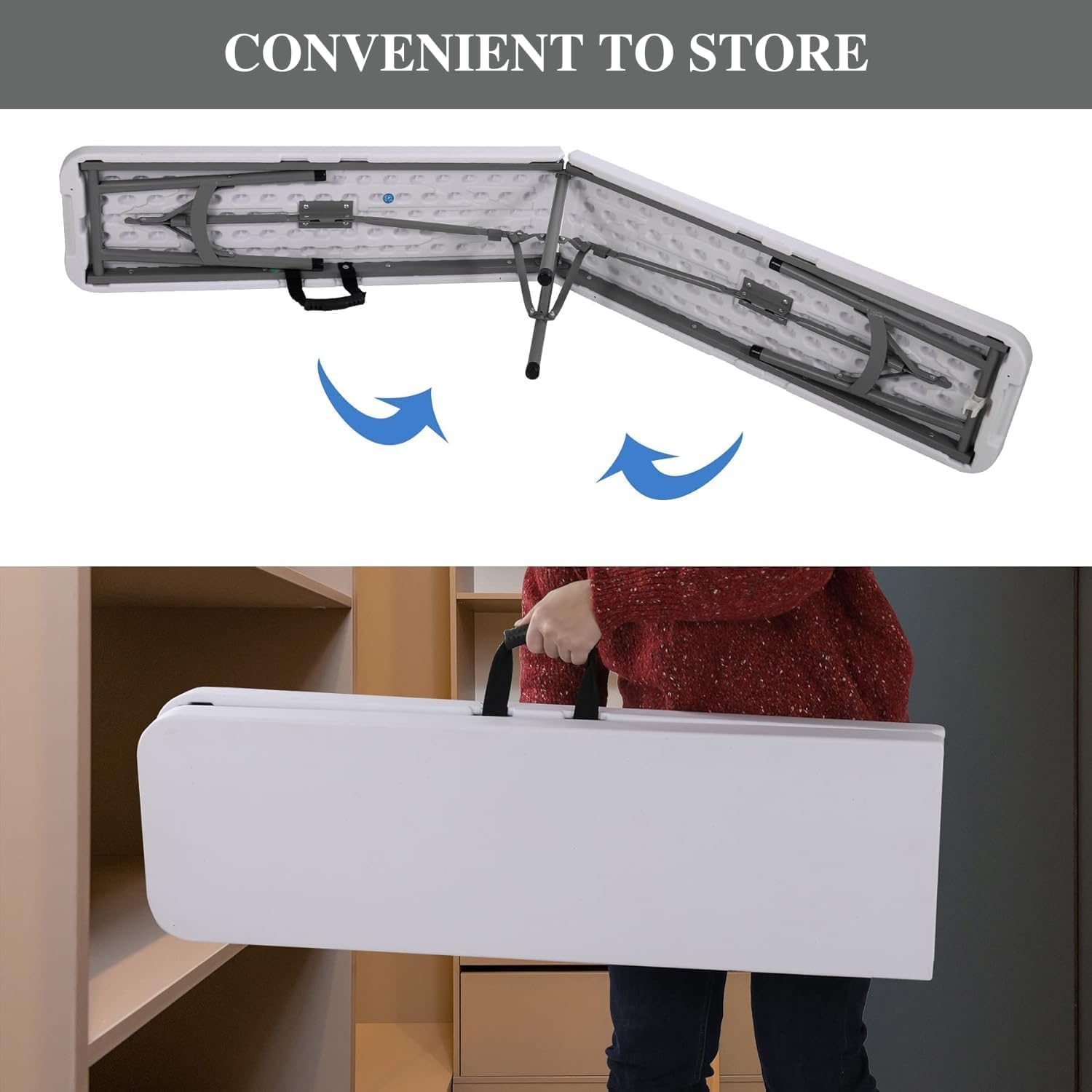 Plastic Folding Bench - Portable Bench Used for Indoor, Outdoor, Picnic, Party, Camping, Dining Seat, Garden Soccer Multipurpose Entertaining Activities, White (2, White, 8 Feet)