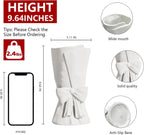 Relexome White Ceramic Bow Vase Unique Cute Decorative Bouquet Flower Vases 9.64 in Summer Home Decor Vase